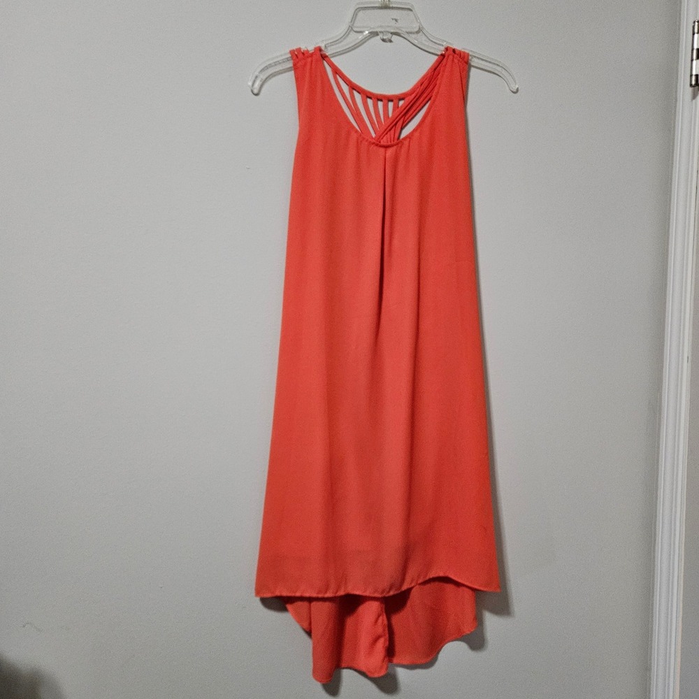 Umgee USA Womens Coral Orange Strappy Cage Neck High Low Tunic‎ Tank Top Medium
